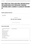 NSC FIRST AID&comma; CPR & AED 2024 NEWEST EXAM 150 QUESTIONS WITH DETAILED VERIFIED ANSWERS &lpar;100&percnt; CORRECT&rpar; &sol;ALREADY GRADED A&plus;