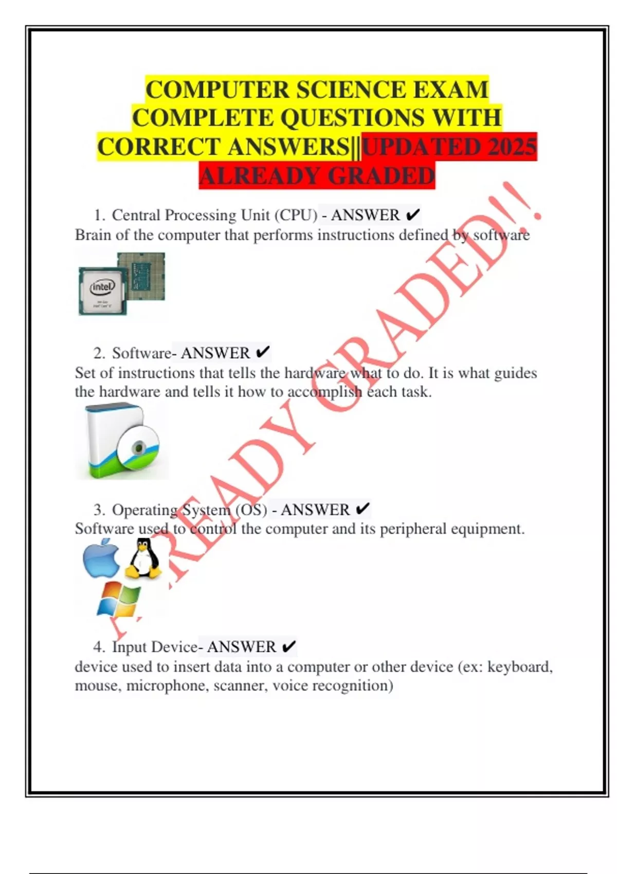 COMPUTER SCIENCE EXAM COMPLETE QUESTIONS WITH CORRECT ANSWERS||UPDATED ...