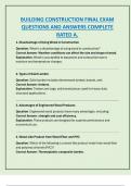 BUILDING CONSTRUCTION FINAL EXAM  QUESTIONS AND ANSWERS COMPLETE  RATED A&period;