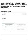 INDIANA LIFE & HEALTH INSURANCE EXAM LATEST 2024-2025 WITH 172 ACTUAL QUESTIONS AND CORRECT VERIFIED ANSWERS ALREADY GRADED A&plus; 