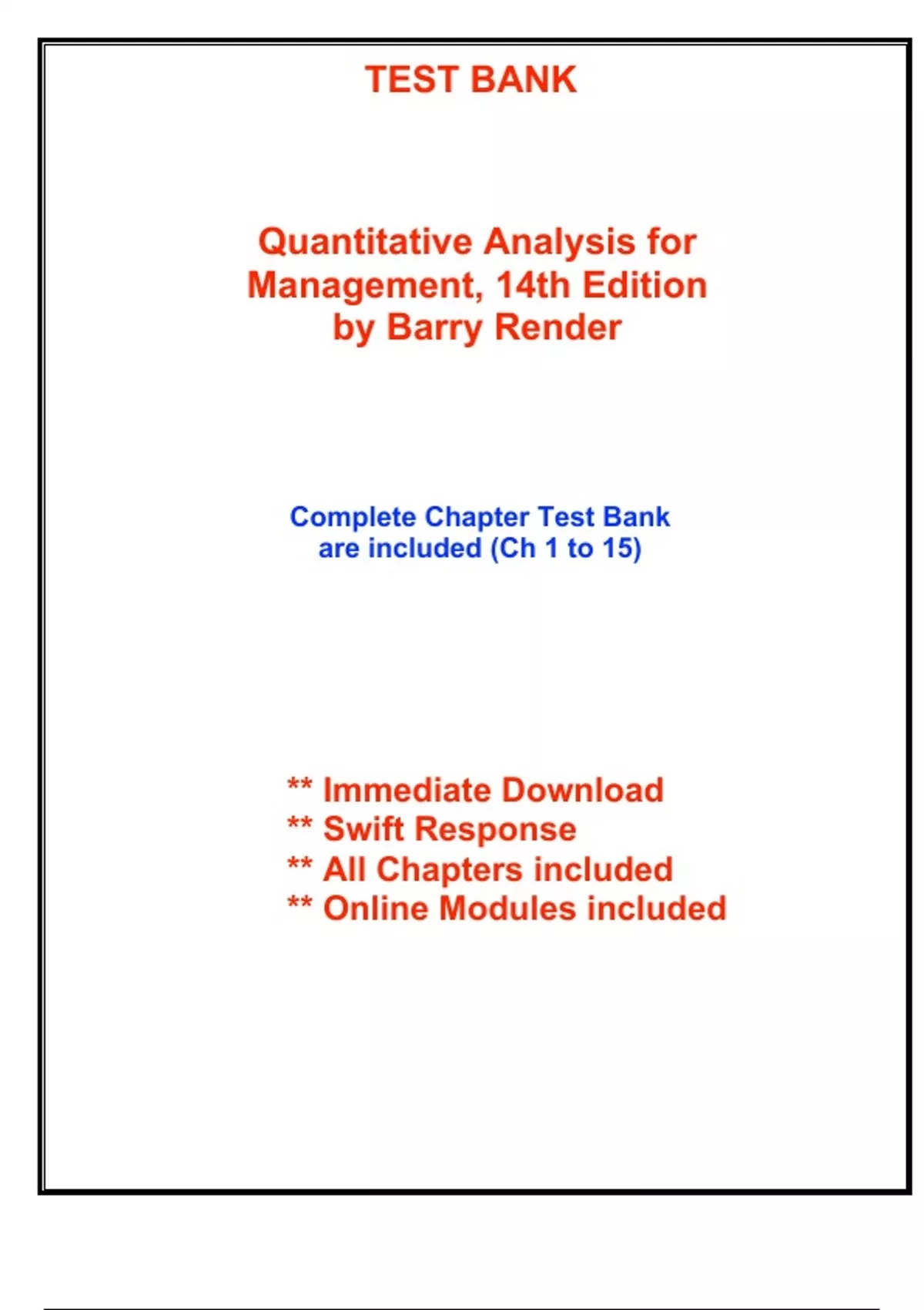 Test Bank for Quantitative Analysis for Management, 14th Edition by ...