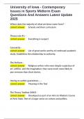 University of Iowa - Contemporary Issues in Sports Midterm Exam Questions And Answers Latest Update 2025