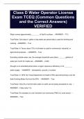 Class D Water Operator License Exam TCEQ &lpar;Common Questions and the Correct Answers&rpar; VERIFIED