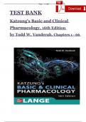 TEST BANK For Katzung's Basic and Clinical Pharmacology&comma; 16th Edition By &lbrace;Todd W&period; Vanderah&comma; 2024&comma;&rcub; Verified Chapters 1 - 66&comma; Complete Newest Version