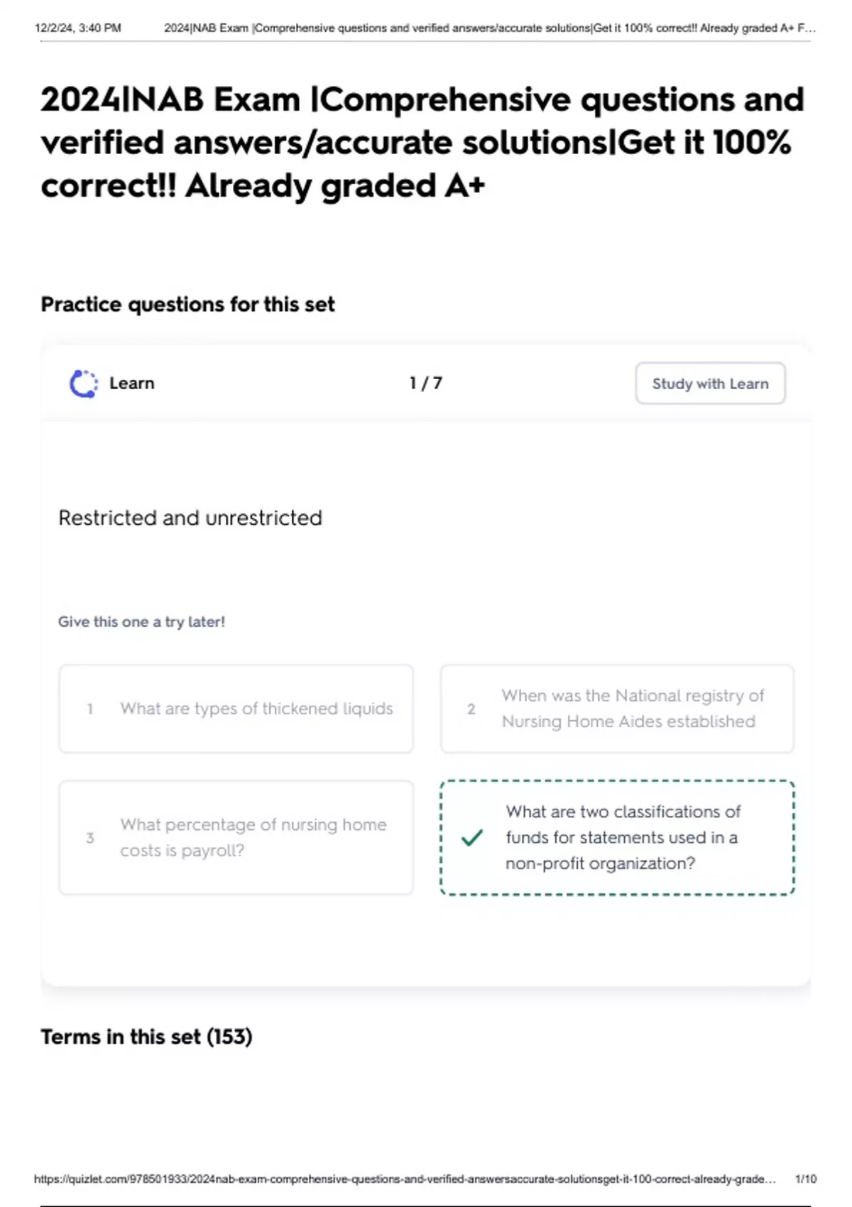 Nab Comprehension 2024|NAB Exam |Comprehensive questions and verified answers/accurate ...