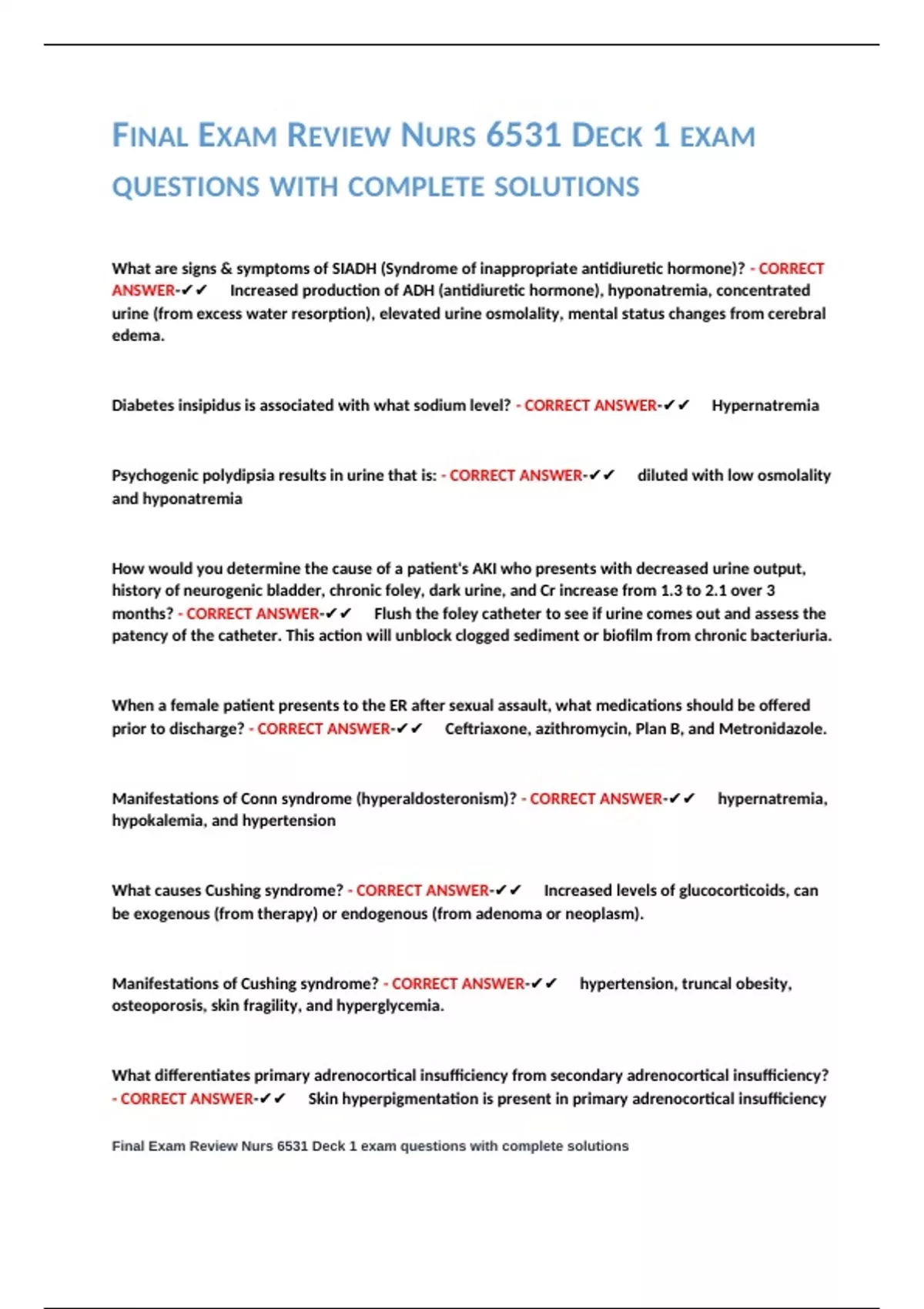 FINAL EXAM REVIEW NURS 6531 DECK 1 EXAM QUESTIONS WITH COMPLETE ...