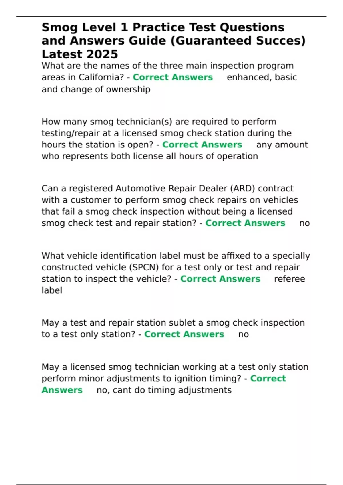 Smog Level 1 Practice Test Questions and Answers Guide (Guaranteed ...