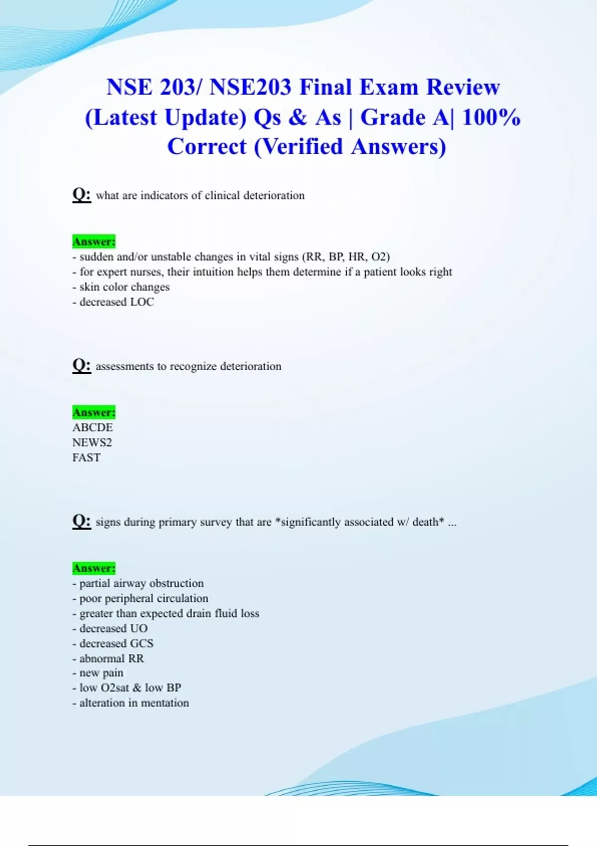 NSE 203/ NSE203 Final Exam Review (Latest 2024/ 2025 Update) Qs & As ...