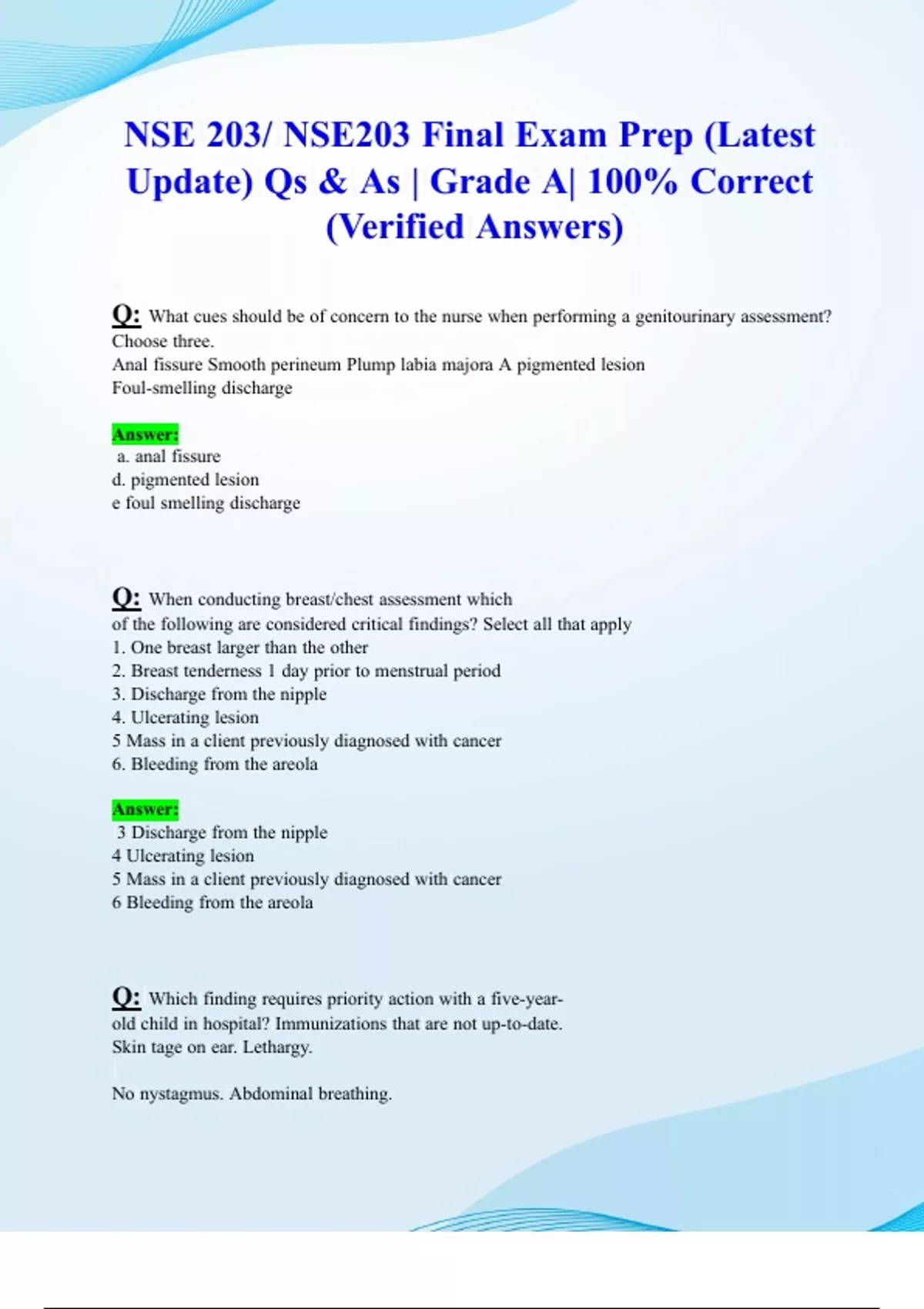 NSE 203/ NSE203 Final Exam Prep (Latest 2024/ 2025 Update) Qs & As ...