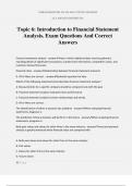 Topic 6&colon; Introduction to Financial Statement Analysis&period; Exam Questions And Correct Answers