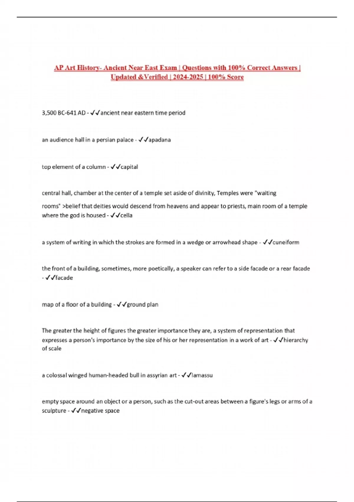 AP Art History- Ancient Near East Exam | Questions with 100% Correct ...