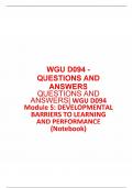 WGU D094 - QUESTIONS AND ANSWERS QUESTIONS AND ANSWERS&vert; WGU D094 Module 5&colon; DEVELOPMENTAL  BARRIERS TO LEARNING AND PERFORMANCE  &lpar;Notebook&rpar; 