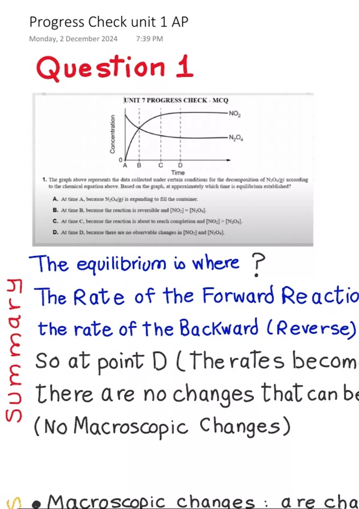 Ap chemistry Unit 7 Progress Check MCQ Exam Questions and Answers