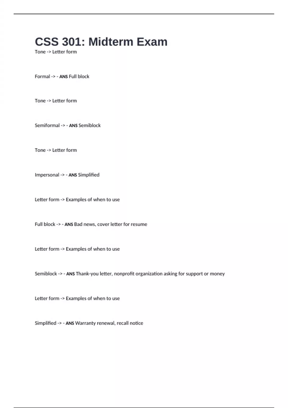 CSS 301: Midterm Exam - CSS 301 - Stuvia US