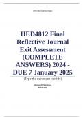 HED4812 Final Reflective Journal Exit Assessment &lpar;COMPLETE ANSWERS&rpar; 2024 - DUE 7 January 2025&semi; 100&percnt; TRUSTED Complete&comma; trusted solutions and explanations