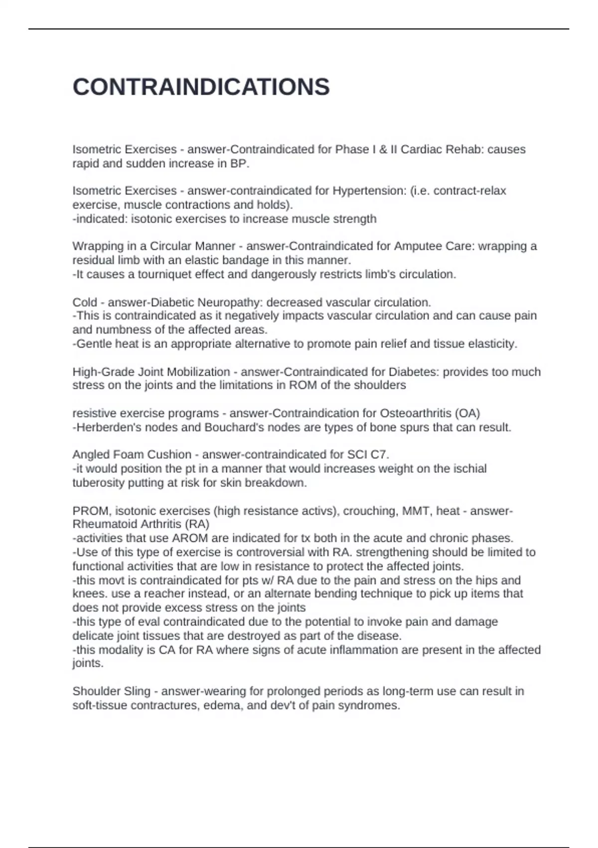 CONTRAINDICATIONS QUESTIONS AND ANSWERS 2024 - Crps - Stuvia US