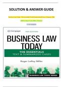 SOLUTION & ANSWER GUIDE Business Law Today - The Essentials Text & Summarized Cases&comma; Cengage&comma; 13th Edition&comma; Roger Leroy Miller&comma; Chapters  1 - 25&comma; Complete