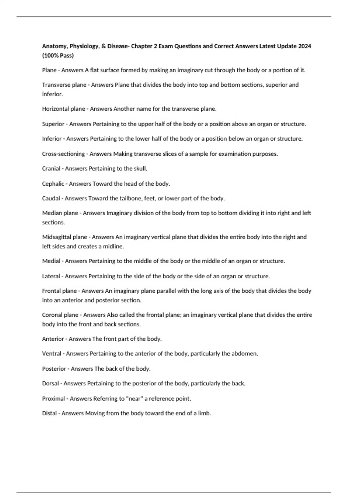 Anatomy, Physiology, & Disease- Chapter 2 Exam Questions and Correct Answers Latest Update 2024 ...
