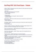 Cal Poly PSY 333 Final Exam - Toledo Questions And Answers With Latest Updates