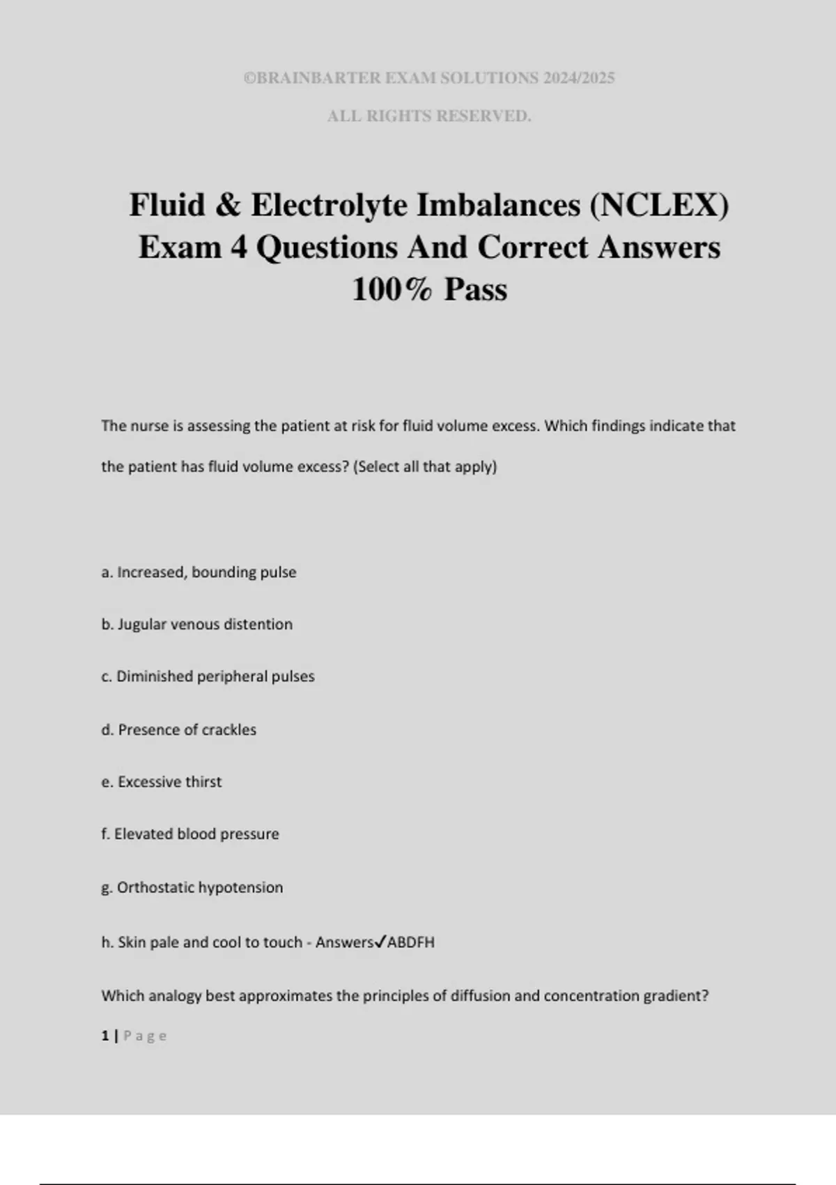 Fluid & Electrolyte Imbalances (NCLEX) Exam 4 Questions And Correct ...