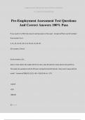 Pre-Employment Assessment Test Questions And Correct Answers 100&percnt; Pass