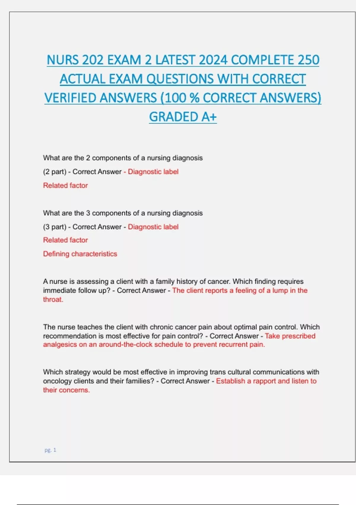 NURS 202 EXAM 2 LATEST 2024 COMPLETE 250 ACTUAL EXAM QUESTIONS WITH ...