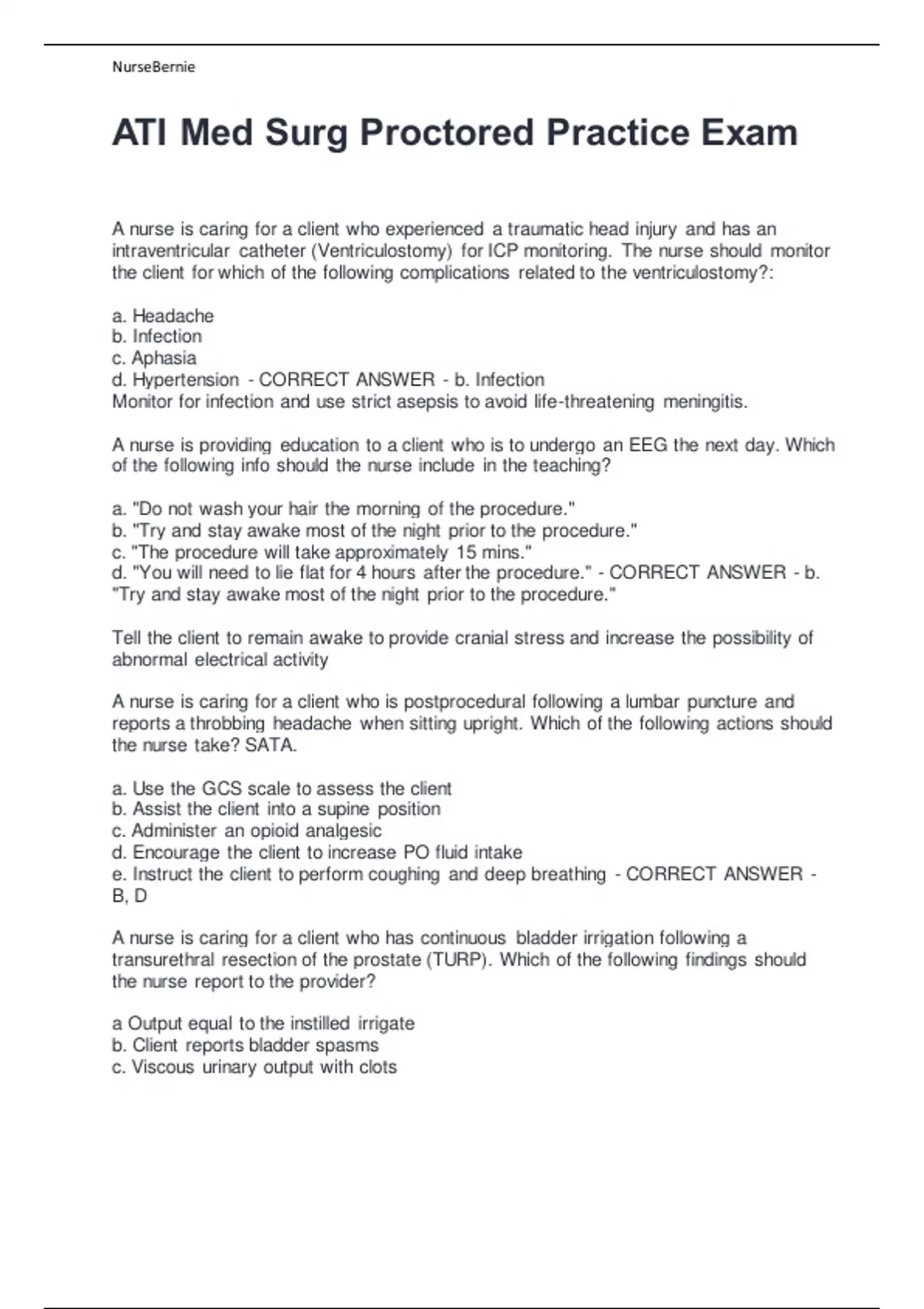 ATI Med Surg Proctored Practice Exam - ATI Med Surg - Stuvia US