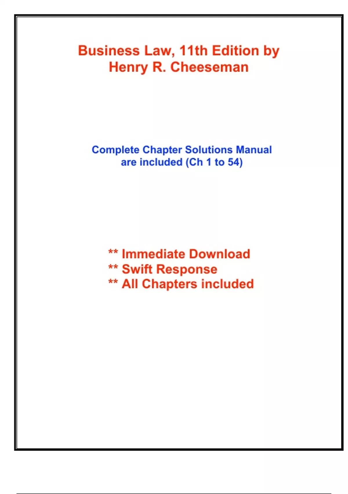 Solutions for Business Law, 11th Edition by Cheeseman (All Chapters ...