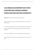 CLEP AMERICAN GOVERNMENT BEST TESTED QUESTIONS AND ELABORATE ANSWERS&period; PACKED EXAM 2024-2025&period;PASS GUARANTEE&excl;&excl;&excl; 