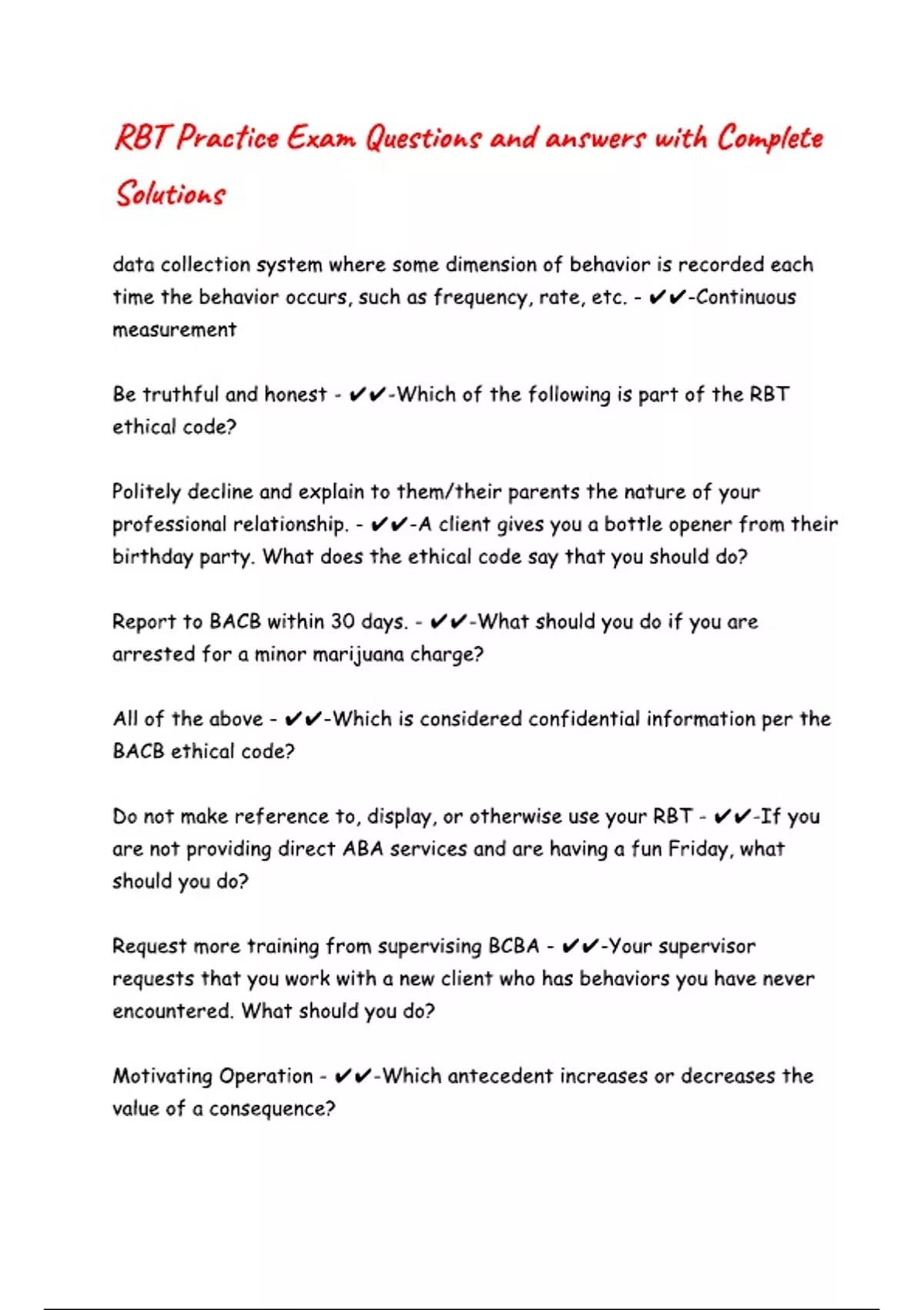 RBT Practice Exam Questions with Explanations of Answers Latest Update ...