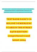 TEST BANK NANCY CAROLINE&rsquo;S EMERGENCY CARE IN THE STREETSv9 THvEDITIONvBYvNANCYvL&period;vCAROLINEvISBN-v1284274047&comma;vALL CHAPTERS&vert; COMPLETE GUIDE comprehensive and latest-2024