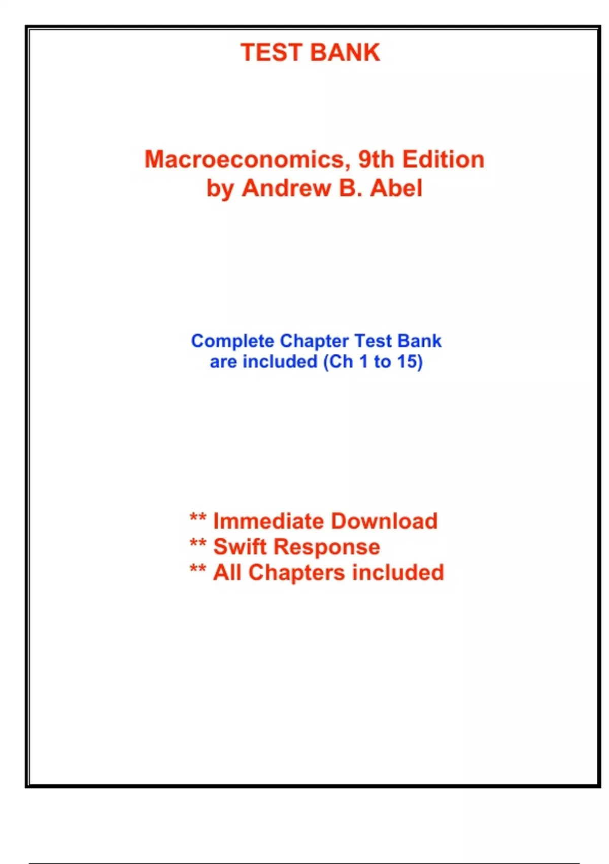 Test Bank for Macroeconomics, 9th Edition by Abel (All Chapters ...