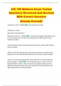 CIS 105 Midterm Exam Tested  Questions Reviewed And Revised  With Correct Answers   Already Passed&excl;&excl; 