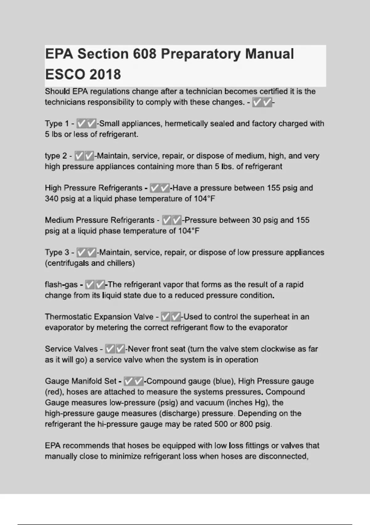 EPA Section 608 Preparatory Manual ESCO _Questions with Explanations of Answers Latest Update ...