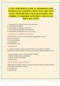CCHT CERTIFIED CLINICAL HEMODIALYSIS  TECHNICIAN CERTIFICATION TEST 2025 TEST  BANK WITH 400 PRACTICE QUESTIONS AND  CORRECT VERIFIED ANSWERS&sol; CCHT EXAM  PREP 2025 &lpar;NEW&rpar;