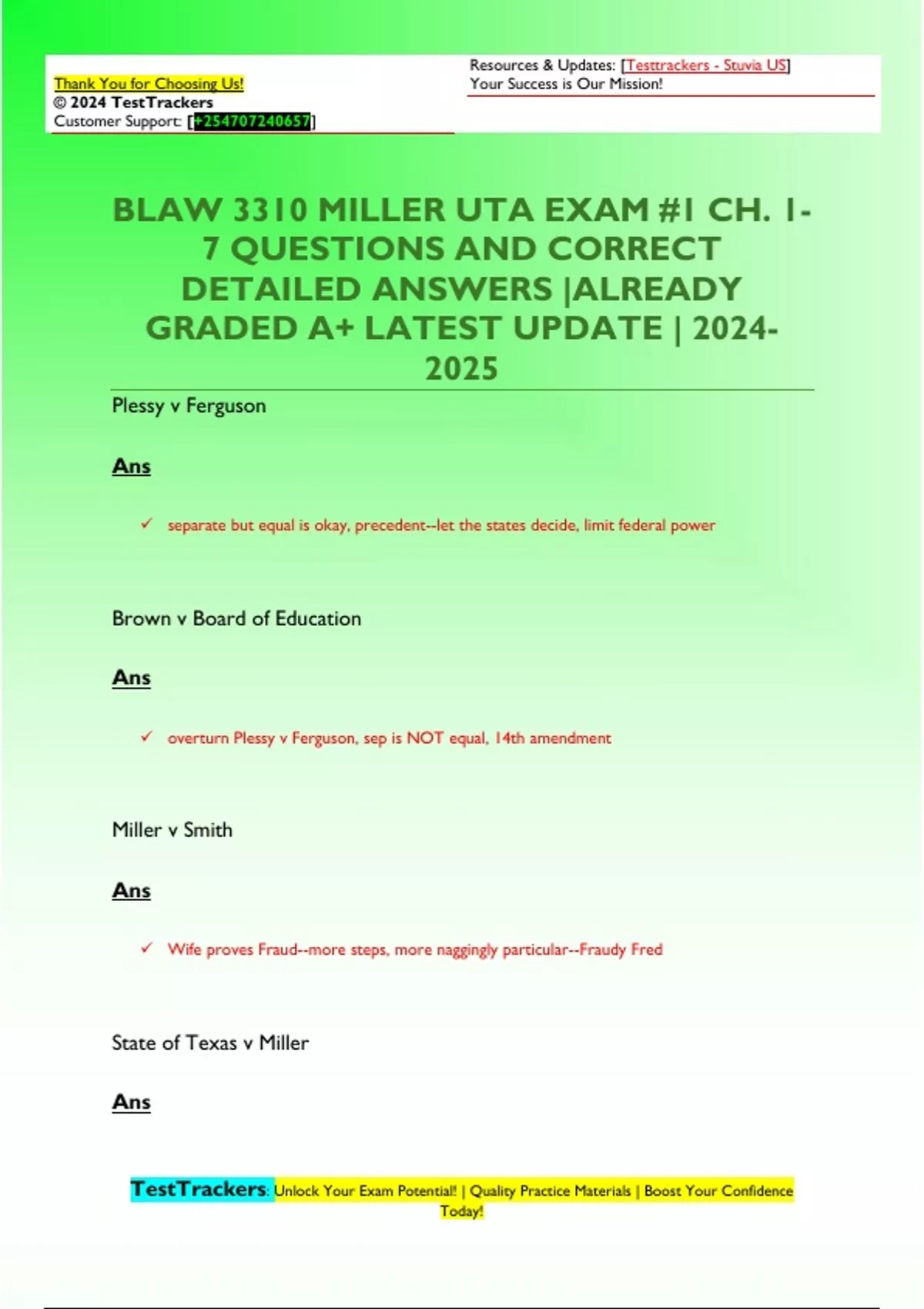 BLAW 3310 EXAMS QUESTIONS AND CORRECT DETAILED ANSWERS |ALREADY GRADED ...