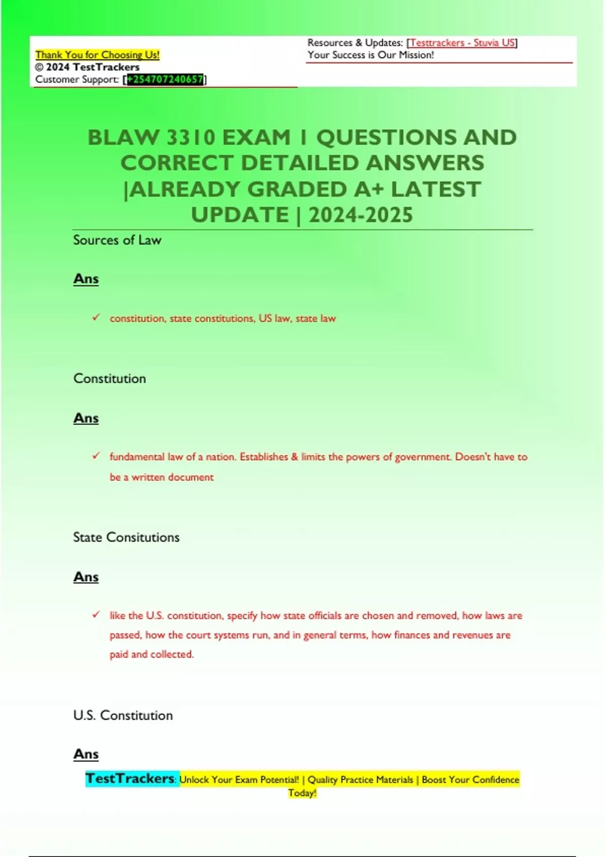 BLAW 3310 EXAM 1 QUESTIONS AND CORRECT DETAILED ANSWERS |ALREADY GRADED ...