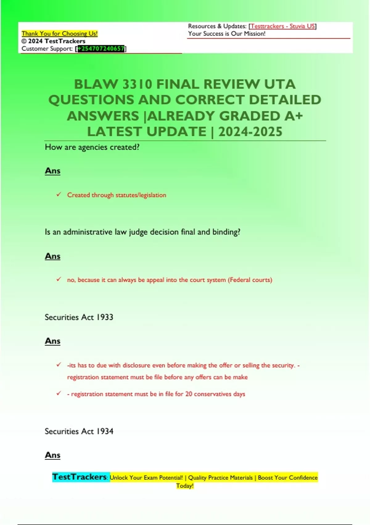 BLAW 3310 FINAL REVIEW UTA QUESTIONS AND CORRECT DETAILED ANSWERS ...