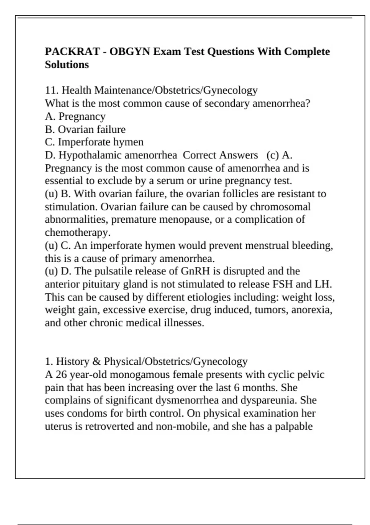 PACKRAT - OBGYN Exam Test Questions With Complete Solutions - PACKRAT ...
