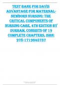 Test Bank For Davis Advantage For Maternal-Newborn Nursing&colon; The Critical Components of Nursing Care&comma; 4th Edition By Durham&comma; Consists Of 19 Complete Chapters&comma; ISBN&colon; 978-1719645737