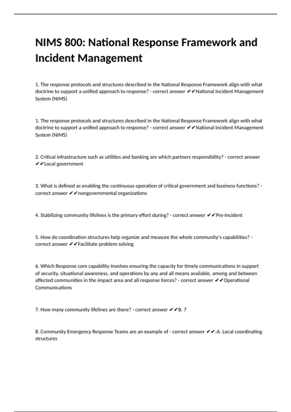 NIMS 800: National Response Framework and Incident Management - NIMS ...