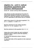 algebra 2a - unit 6 radical equations questions and answers 2025&lpar;passed&rpar;&period;