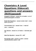 Chemistry A Level Equations &lpar;Edexcel&rpar; questions and answers 2025&lpar;passed&rpar;
