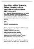 Combining Like Terms to Solve Equations Quiz questions and answers 2025&lpar;passed&rpar;&period;