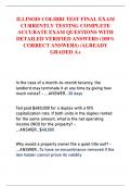ILLINOIS COLIBRI TEST FINAL EXAM  CURRENTLY TESTING COMPLETE  ACCURATE EXAM QUESTIONS WITH  DETAILED VERIFIED ANSWERS &lpar;100&percnt;  CORRECT ANSWERS&rpar; &sol;ALREADY  GRADED A&plus;