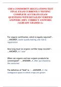 CDFA COMMODITY REGULATIONS TEST  FINAL EXAM CURRENTLY TESTING  COMPLETE ACCURATE EXAM  QUESTIONS WITH DETAILED VERIFIED  ANSWERS &lpar;100&percnt; CORRECT ANSWERS&rpar;  &sol;ALREADY GRADED A&plus;