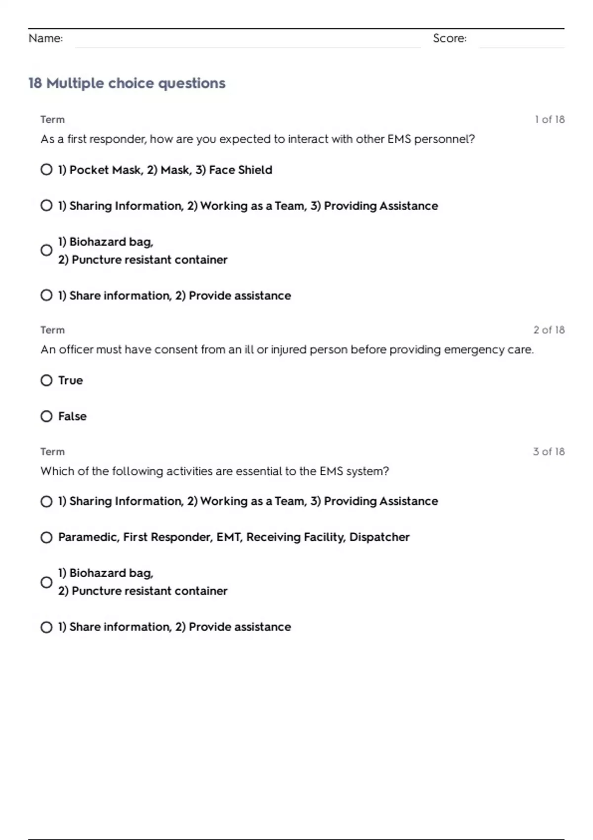 POST FIRST RESPONDER FIRST AID/CPR/AED MODULE 1 QUESTIONS WITH 100% ...