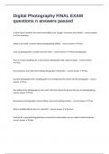 Digital Photography FINAL EXAM questions n answers passed