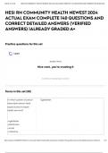 HESI RN COMMUNITY HEALTH NEWEST 2024 ACTUAL EXAM COMPLETE 140 QUESTIONS AND CORRECT DETAILED ANSWERS &lpar;VERIFIED ANSWERS&rpar; &vert;ALREADY GRADED A&plus;