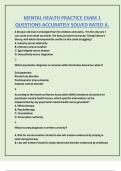 MENTAL HEALTH PRACTICE EXAM 1  QUESTIONS ACCURATELY SOLVED RATED A&period;